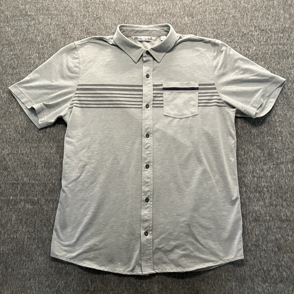 Travis Mathew Dress Shirt Mens Large Gray Stretch Pima Cotton Button Up